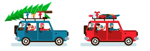 Familjebil på väg till jul semester — Stock vektor