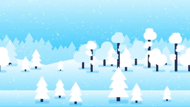 Snöfall på vintervägen. Vinterskog snöigt landskap med väg — Stockvideo