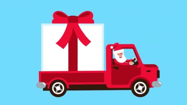 Santa Truck met kerstcadeau achterin. — Stockvideo