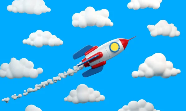 ジェット煙ロケットが雲の間を飛ぶ — ストック写真