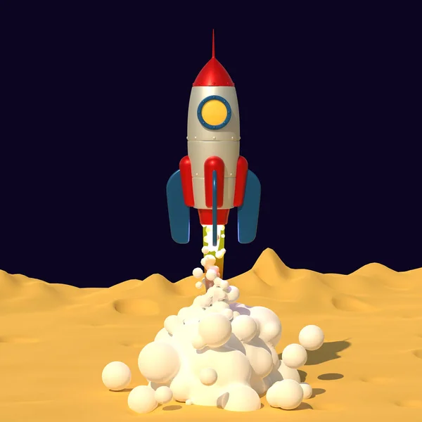 A rakéta felszáll a Hold bolygóról érkező sugárfüst segítségével. — Stock Fotó