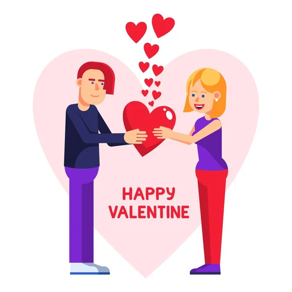 Postal de San Valentín con amor pareja y corazón. — Vector de stock