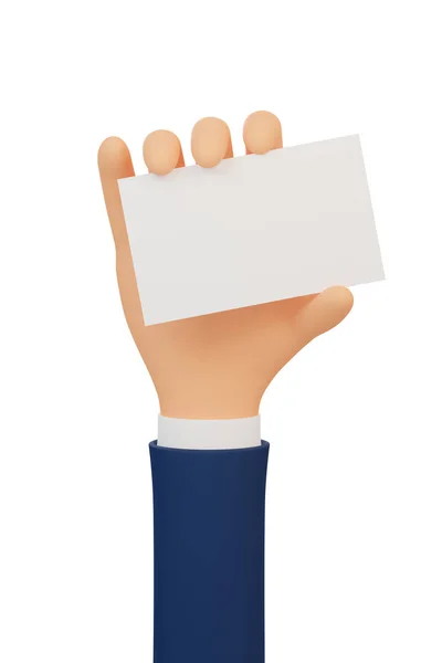 3d mano de dibujos animados sosteniendo una tarjeta en blanco — Foto de Stock