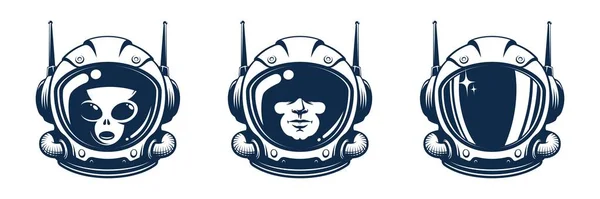 ヘルメットベクトル。宇宙レトロ宇宙飛行士の頭 — ストックベクタ