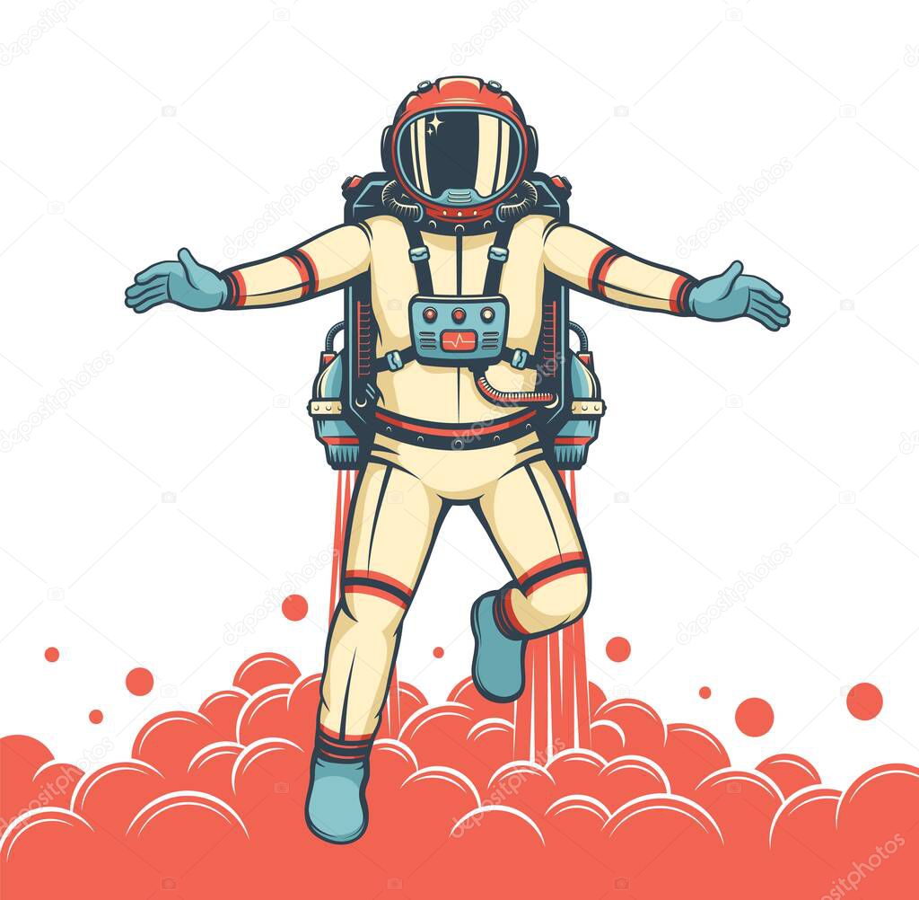 Astronaut with jetpack takes off