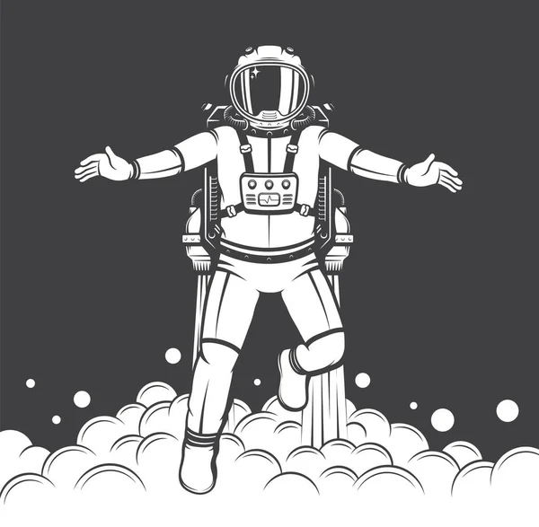 Spaceman mit Jetpack Vintage Print — Stockvektor