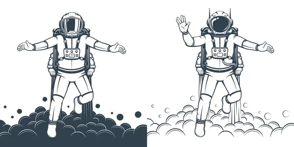 Астронавт плавающий - ретро печать — стоковый вектор