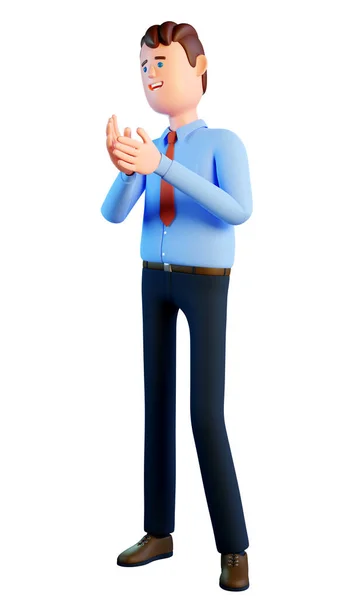 Cartoon man in shirt and tie claps his hands — Stock Photo, Image