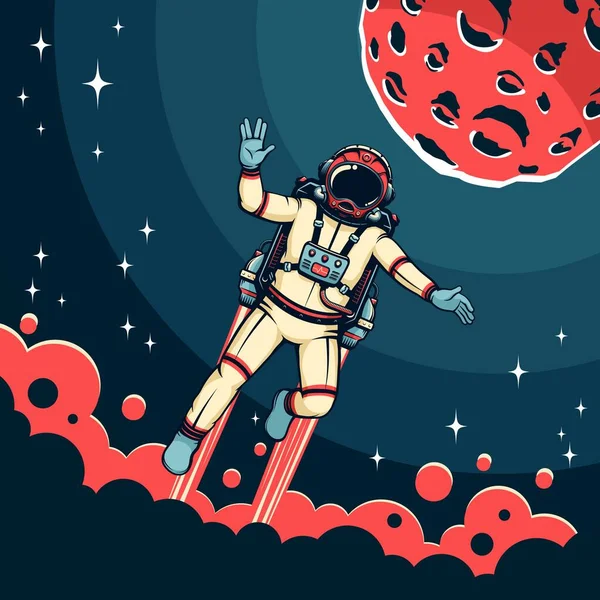 宇宙飛行士はジェットパックで飛ぶ — ストックベクタ