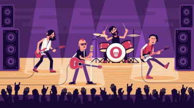 Popüler rock grubu sahnede bir şarkı söylüyor
