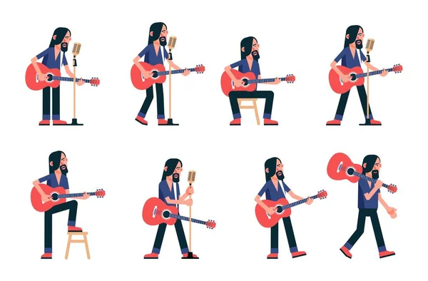 Singer with acoustic guitar poses — Stock Vector