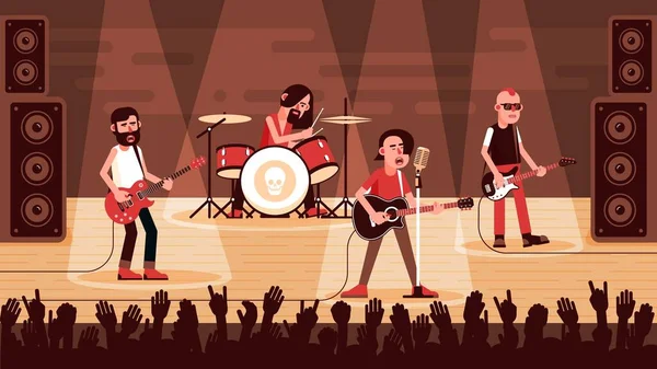 Rock band performs on stage — Stock Vector