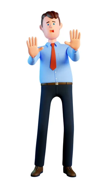 3d man scared. Office worker frightened — Stock Photo, Image