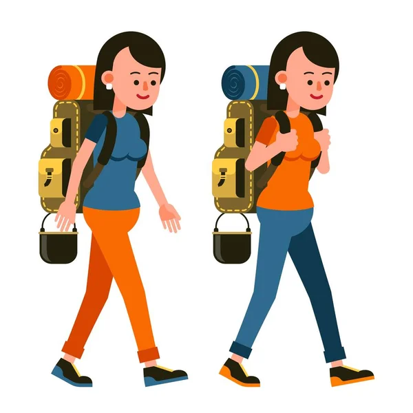 Woman hiker with big backpack isolated — Stock Vector