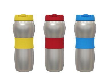 metal su şişesi kırpma pa ile beyaz zemin üzerinde bir dizi