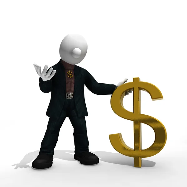 Geschäftsmann mit Dollarsymbol isoliert auf weiß mit Clipping-Pfad — Stockfoto