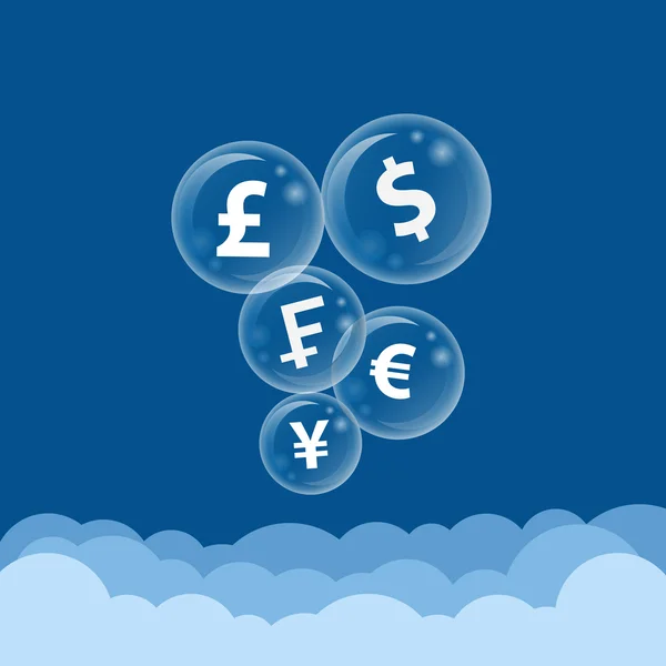 Valuta symbool zeepbel op de wolk — Stockvector