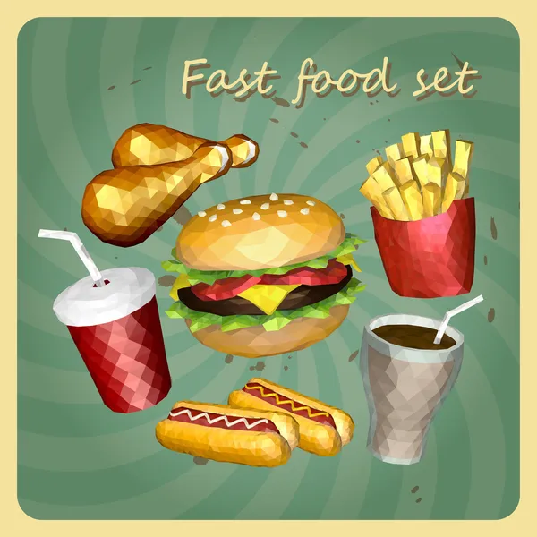 Set de comidas rápidas estilo polígono — Vector de stock