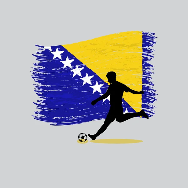 Soccer Player action with Bosnia and Herzegovina flag on backgro — Stock Vector