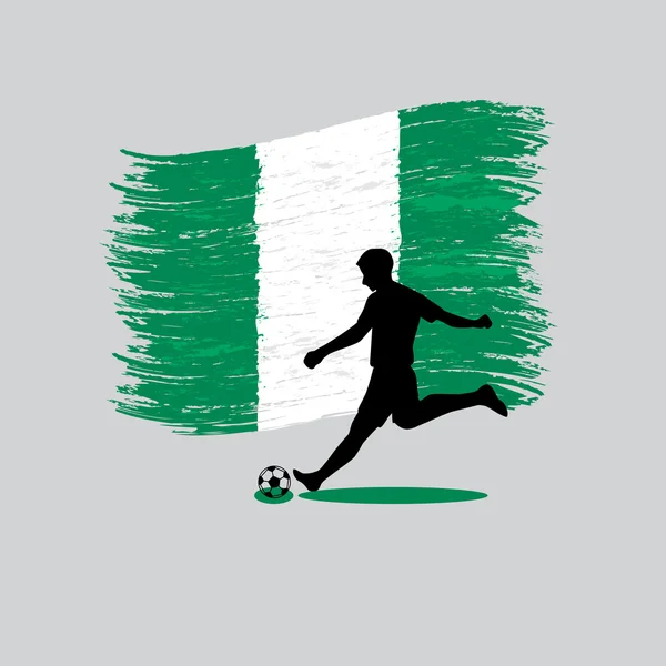 Soccer Player action with Federal Republic of Nigeria flag on ba — Stock Vector