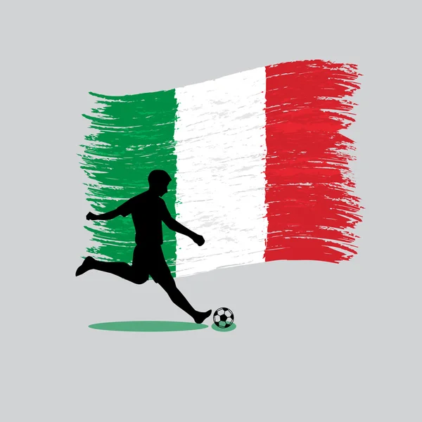 足球球员动作与意大利共和国国旗背景 — 图库矢量图片