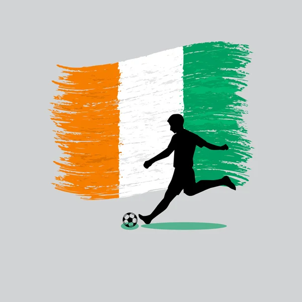 Soccer Player action with Ivory Coast flag on background — Stock Vector