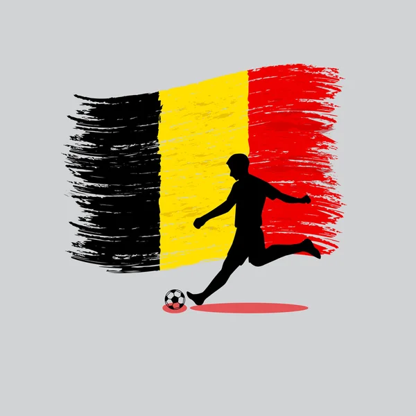 Fußballer-Aktion mit belgischer Flagge im Hintergrund — Stockvektor