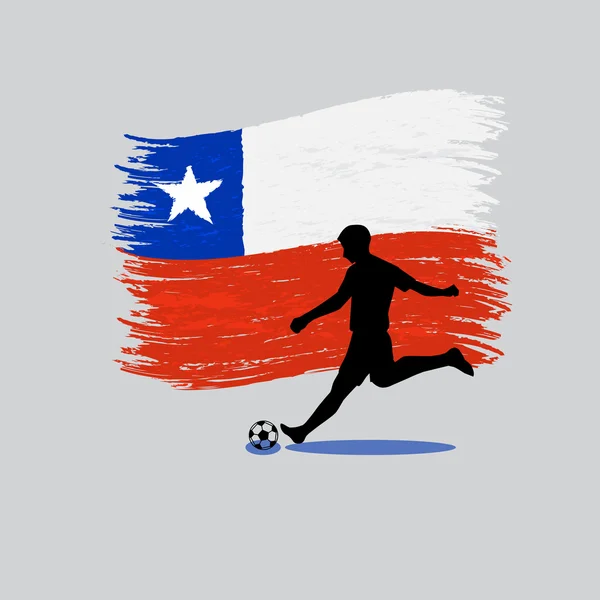 Ação do jogador de futebol com bandeira da República do Chile em segundo plano —  Vetores de Stock