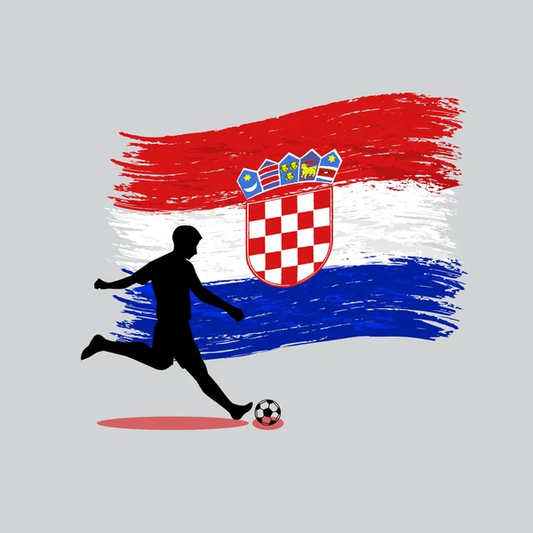 Jugador de fútbol acción con bandera de la República de Croacia en segundo plano — Archivo Imágenes Vectoriales