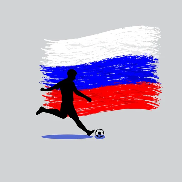 Azione del giocatore di calcio con bandiera della Federazione Russa sullo sfondo — Vettoriale Stock