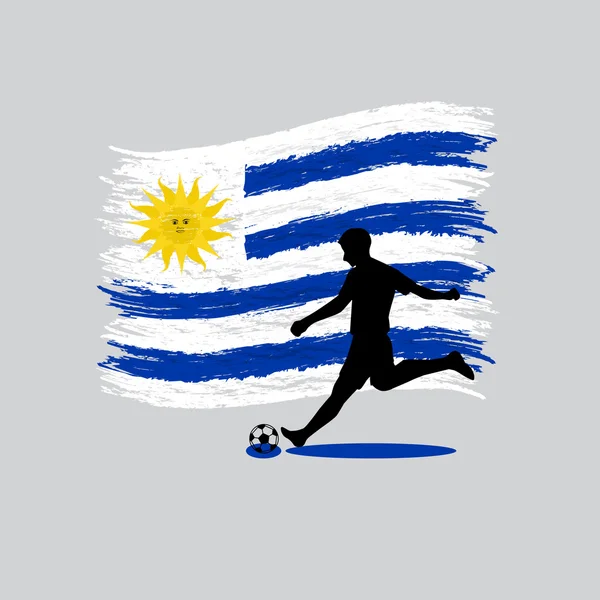 サッカー プレーヤー アクション ウルグアイ東方共和国旗の背景に隠れて — ストックベクタ