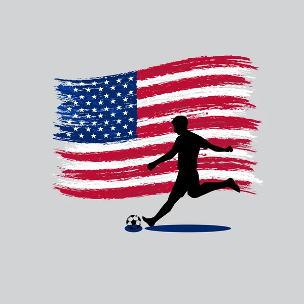 Soccer Player action with  United States of America flag on back — Stock Vector