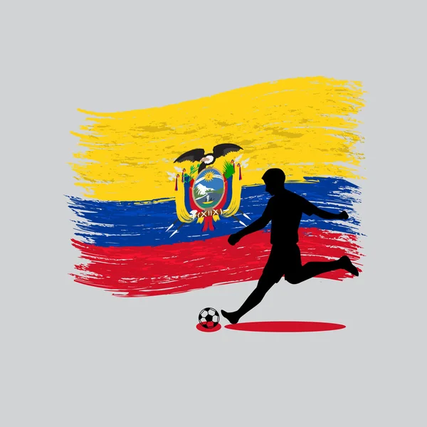 Voetbal speler actie met Republiek Ecuador vlag op achtergrond — Stockvector