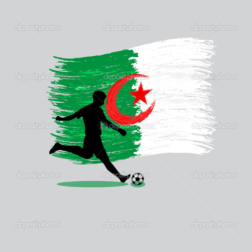 Soccer Player action with Algeria flag on background