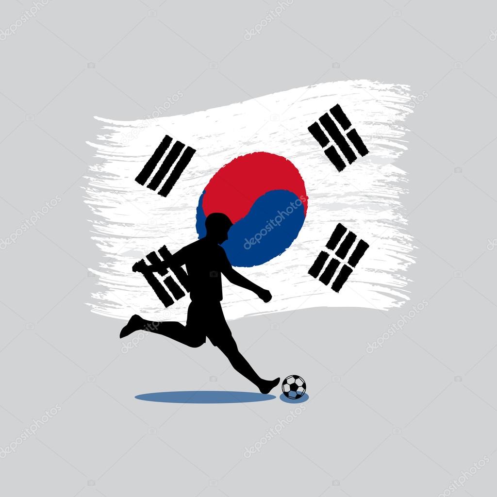 Soccer Player action with Republic of Korea flag on background