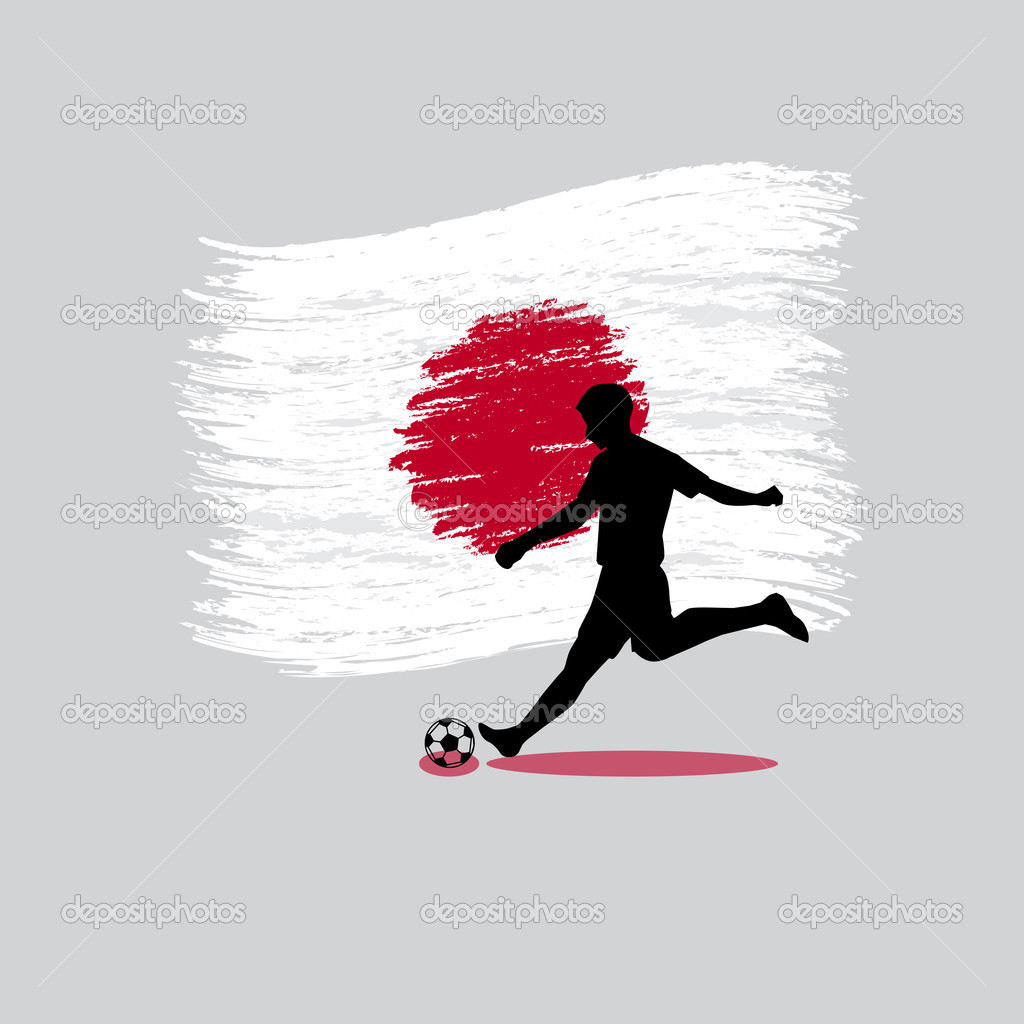 Soccer Player action with japan flag on background
