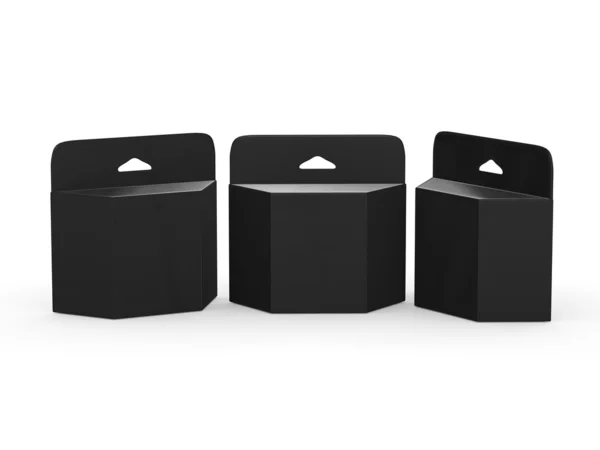 Schwarze leere Trapezbox Tintenpatronenverpackung mit Clip — Stockfoto