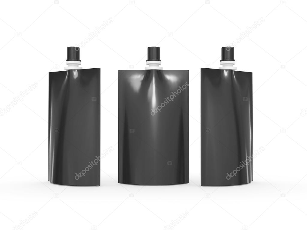 Black blank juice  bag packaging with spout lid, clipping path i