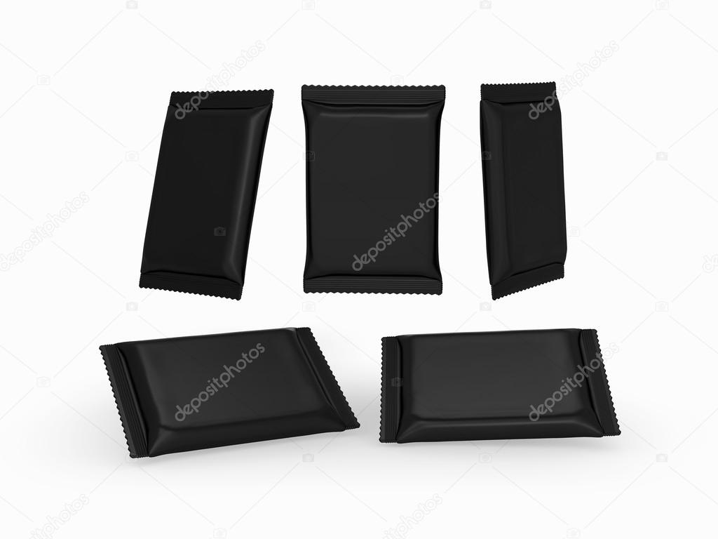 Black plain flow wrap packet with clipping path