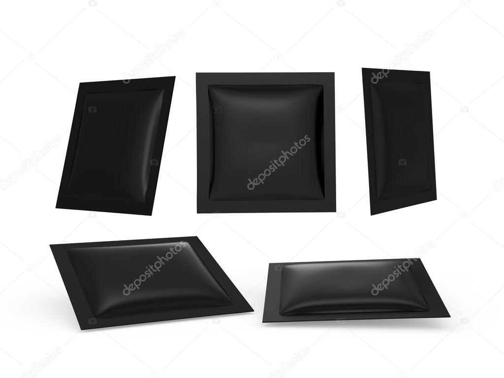 Black square heat sealed packet with clipping path