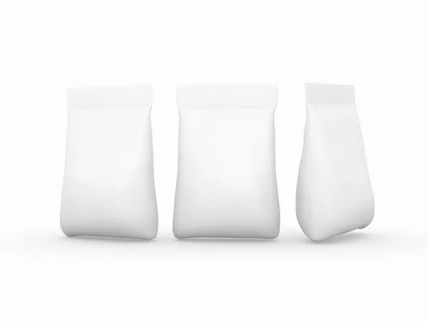 Embalaje de bolsas blancas para una amplia variedad de productos con recorte — Foto de Stock