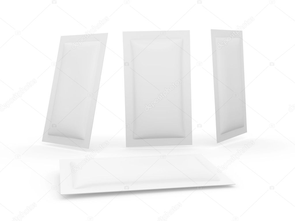 White heat sealed packet with clipping path