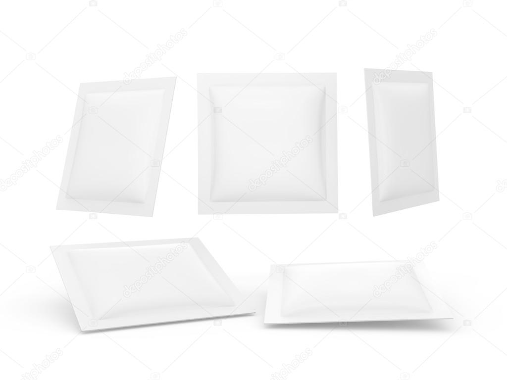 White square heat sealed packet with clipping path