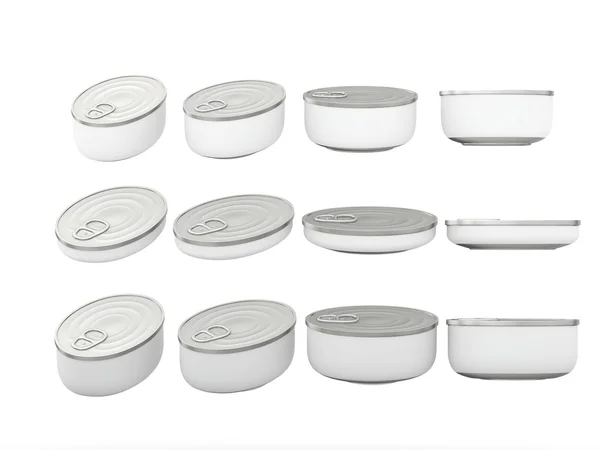 Set of white round bottom oval tin cans in various sizes, clippi — Stock Image Set of white round bottom oval tin cans in various sizes, clippi Royalty Free Stock Images