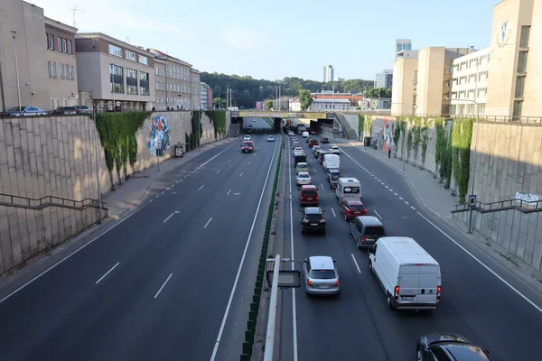 View of the track with cars in summer