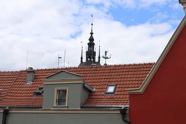 View of the old building, roofs in the sun