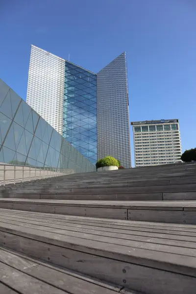 Modern business center, the roof of the building, greenery on the roof