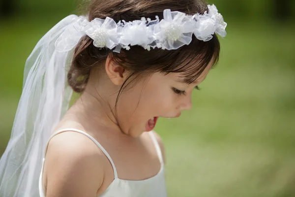 Little cute girl in white dress — Stock Photo, Image