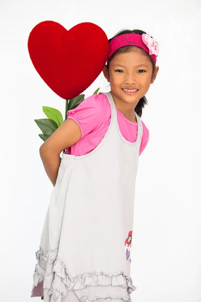 Little asian girl hold the heart — Stock Photo, Image