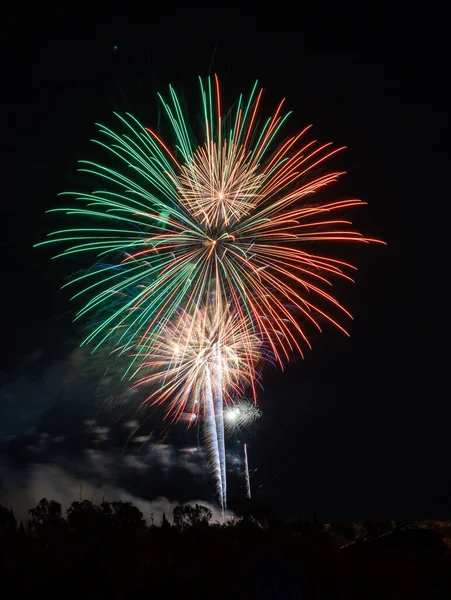 Fuegos Artificiales Diferentes Colores Con Fondo Negro — Foto de Stock